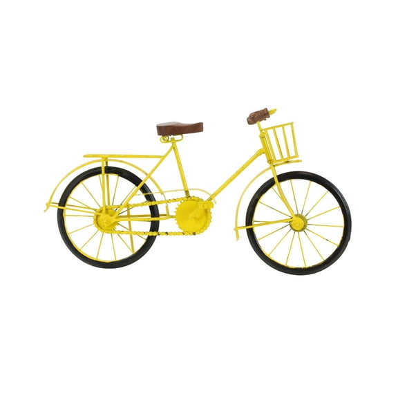 19" x 10" Yellow Metal Bike Sculpture with Wood Accents, by DecMode