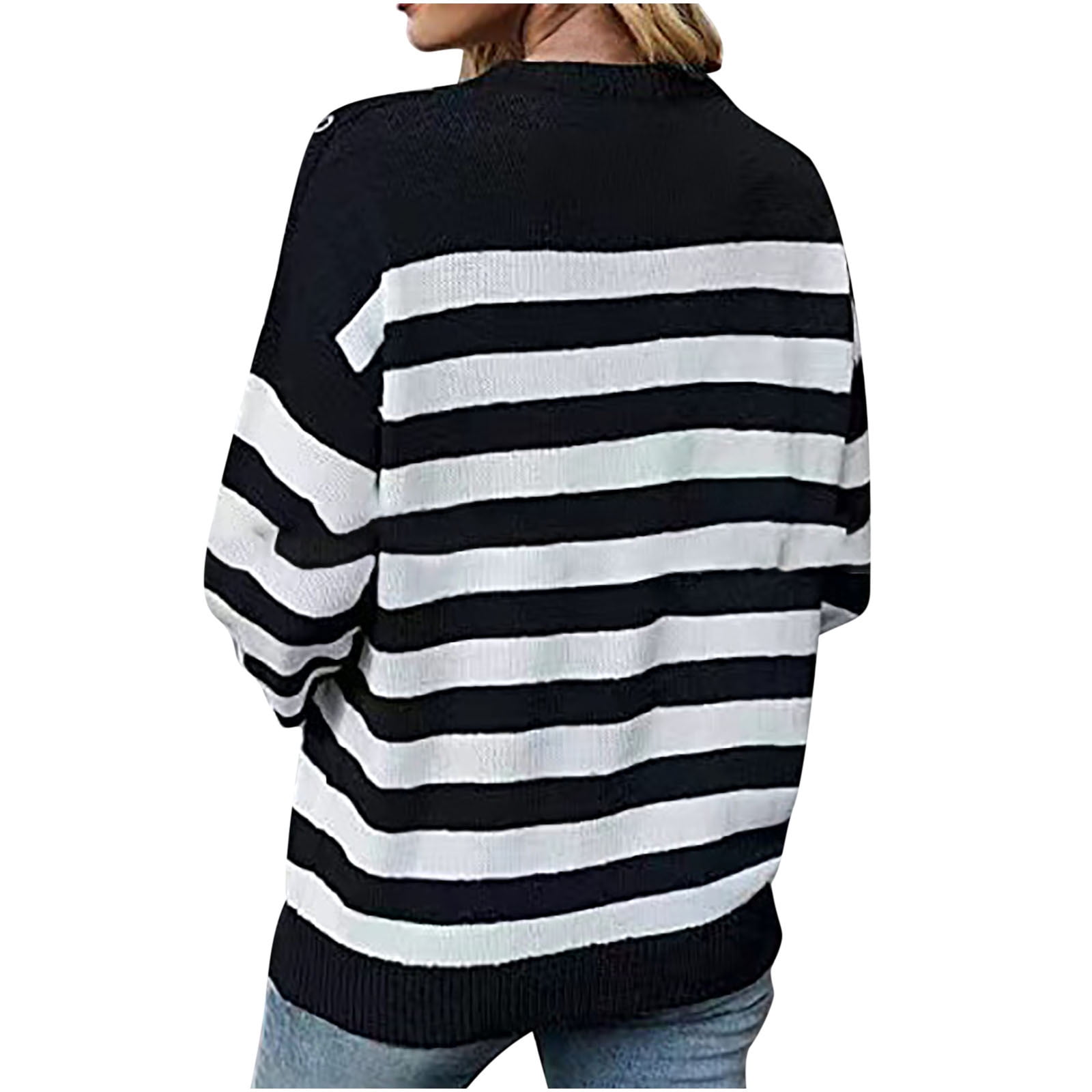 Generisch Women Casual Long Sleeve Color Block Stripe Knit Sweater  Lightweight Pullover Sweater Top Large Sweat Shirts