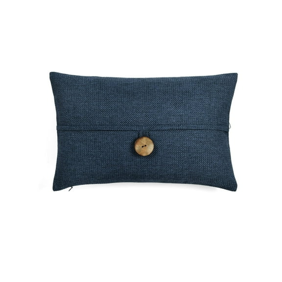 Lush Decor Clayton Woven Button Decorative Pillow Cover Navy Single 13 in x 20 in
