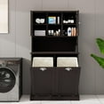 thumbnail image 3 of CQSXDA Two-Compartment Tilt-Out Dirty Laundry Basket Black 32.68x14.57x59.69 inches Adjustable Shelves MDF E1 High Quality - Organize Your Laundry and Toiletries Efficiently, 3 of 12