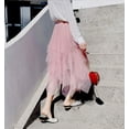 thumbnail image 3 of Women's Tulle Skirt Formal High Low Asymmetrical Midi Length Elastic Waist Tutu Layered Puffy Fairy Skirts, 3 of 5