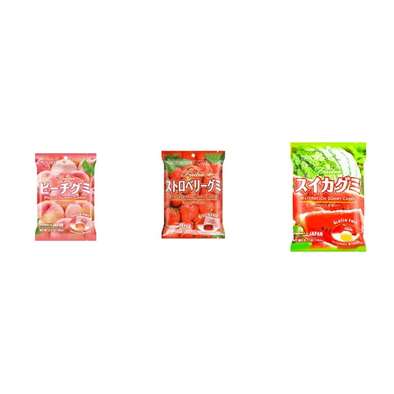 3 Pack Kasugai Gummy Candies, Made in Japan, Gluten Free, Mix 3 Flavor (Peach,Strawberry,Watermelon) Plus NineChef Brand Long Handle Coffee Spoon