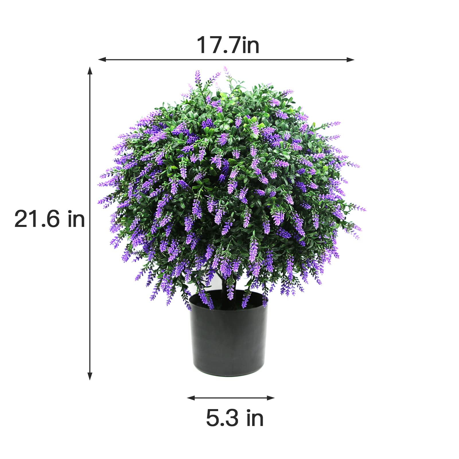 Bibana Set of 2 Artificial Lavender Topiary Ball Trees, 21.6in Tall UV Resistant Potted Plants for Indoor & Outdoor Home Garden Decor (Purple)