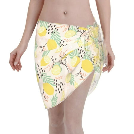 Qekee Lemon Leaves Women s Short Sarongs Cover Ups Sheer Bikini Wraps for Swimwear