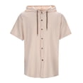 thumbnail image 3 of JFHHQ Men's Summer Casual Short Sleeve Shirt with Hooded Design Lightweight Style Button Up Shirt for Outdoor Comfort Brown S, 3 of 8