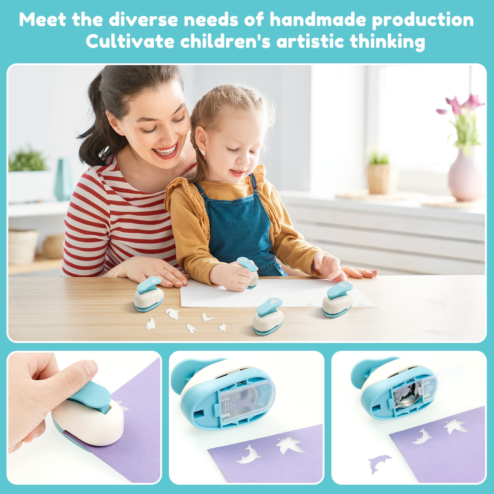 Threns 5 Pcs Paper Punch ABS and Zinc Alloy Craft Hole Punch Portable Paper Hole Puncher for DIY Scrapbooking Photo Album Card Making