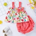 thumbnail image 5 of Baby Girl Outfits Girls Sleeveless Flowers Prints Bowknot Vest Tops Shorts Kids Clothes Pink 18 Months-24 Months, 5 of 5