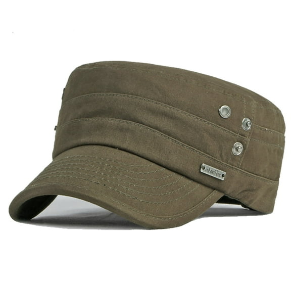 FREEBIRD99 Cotton Twill Military Flat Top Peaked Hat Army Cadet Cap - Olive Green