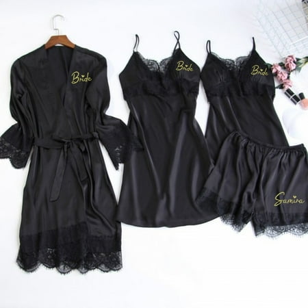 

Personalized name Women Kimono Bathrobe Bride Bridesmaid Wedding Robe Set Lace Trim Sleepwear Casual Home Clothes Nightwear