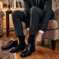 thumbnail image 3 of 6 Pairs Men's Dress Socks Thin Black Cotton Crew Socks for Men Seamless Toe Classic Ribbed Cuff, 3 of 6