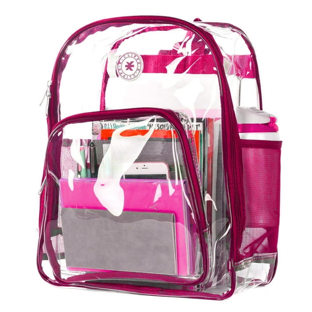 K-Cliffs Heavy Duty Clear Backpack High Quality See Through Student School Bookbag Deluxe Transparent Security Work Bag Travel Daypack Hot Pink