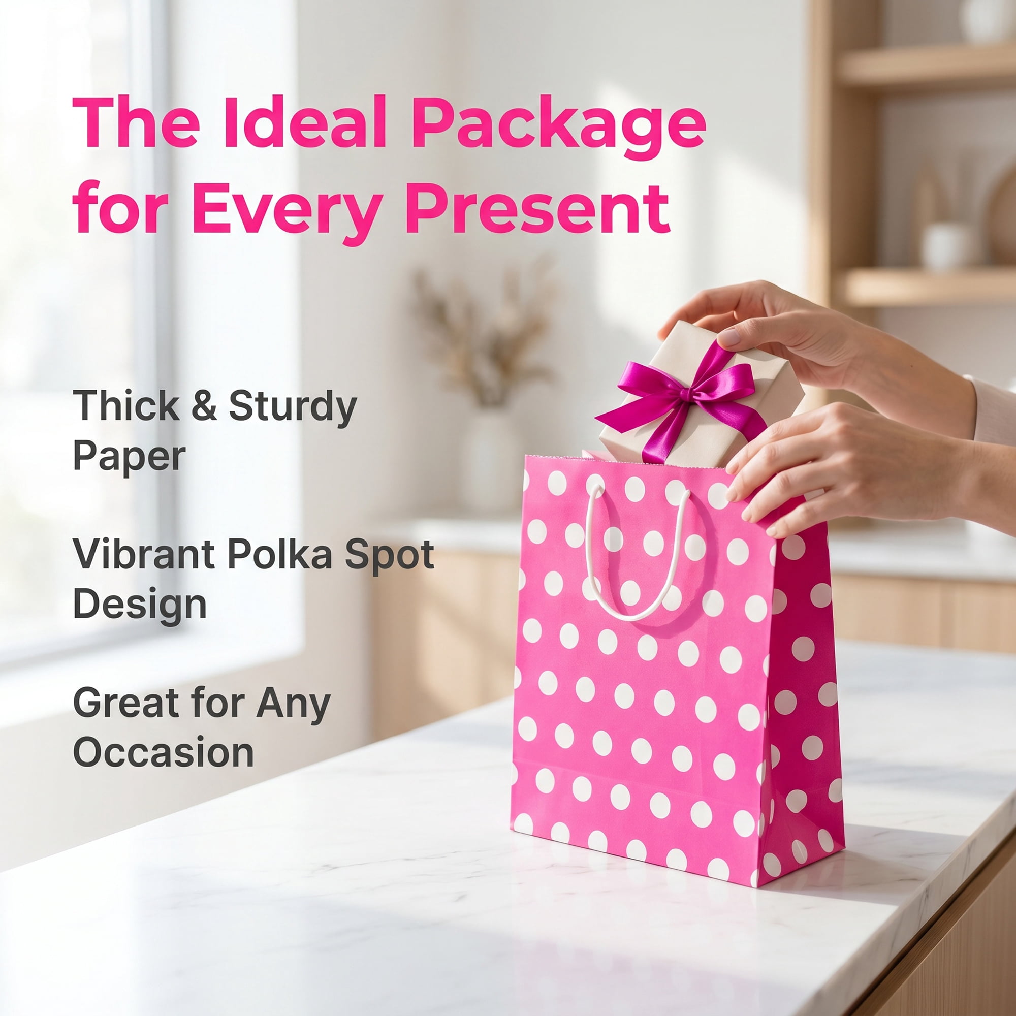 Unique Bargains 6Pcs Polka-dot Paper Gift Bag with Handles Rose Red 8.7" x 4.3" x 10.6"