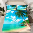 thumbnail image 2 of jejeloiu Ocean Sea Beach Queen Sheet Sets,Hawaii Summer Holiday Flat Sheet,Green Tropcal Coconut Queen Fitted Sheet For Boys Teens,Luxury Bedroom Decor,4 Pieces, 2 of 7