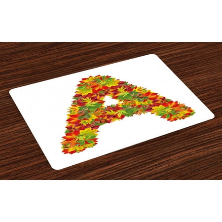 

Letter A Placemats Set of 4 Autumn Themed Leaves Vivid Color Palette Fall Season Alphabet A Sign Washable Fabric Place Mats for Dining Room Kitchen Table Decor Vermilion Yellow Green by Ambesonne