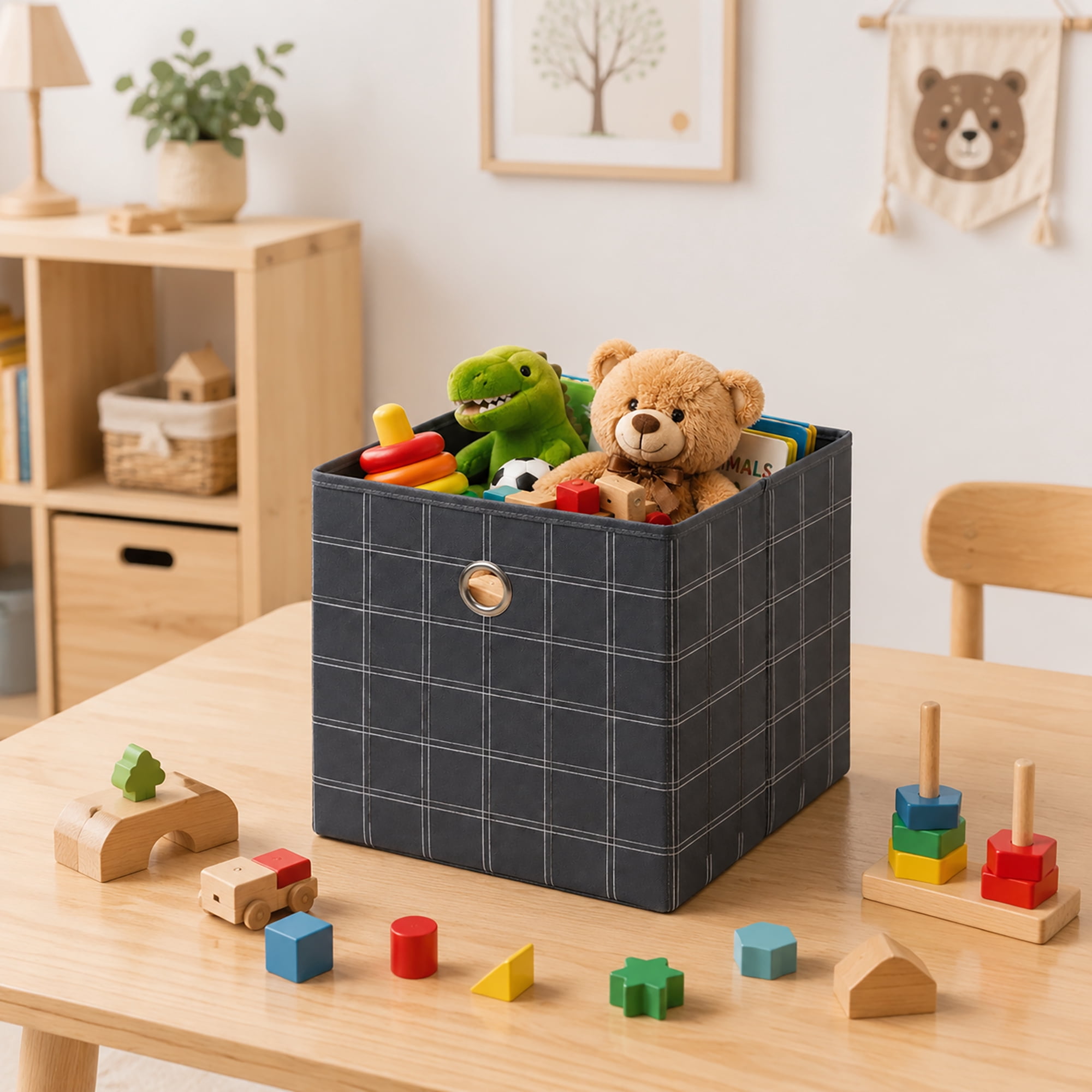 (2 pack) Mainstays Collapsible Fabric Cube Storage Bin, Gray Windowpane, 10.5 in x 10.5 in x 10.75 in