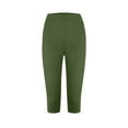 thumbnail image 6 of Women's Low Rise Yoga Pants - Slim Fit 3/4 Length Hip Lift Stretchy Leggings for Workout & Lounge ,Army Green,L, 6 of 7