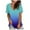 Blue, variant on Oalirro Womens Gradient Printed V Neck T-Shirts Cap Sleeve Loose Blouse Shirt