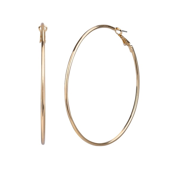 Time and Tru Adult Women's Gold Tone Clutchless Large Metal Hoop Earring