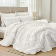 thumbnail image 5 of 3 Pieces White Ruched Duvet Cover Set Bed Set Boho Shabby Chic Bedding Set for Bedroom Soft Fluffy Ruffle King Comforter Cover Set with Pillowcases, 5 of 5