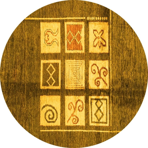 Ahgly Company Indoor Round Oriental Yellow Modern Area Rugs, 5' Round