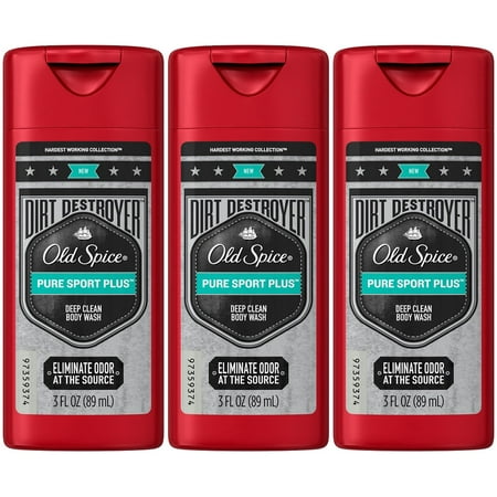 Old Spice Dirt Destroyer Deep Clean Body Wash, Pure Sport Plus, Travel Size 3 Ounce (Pack of 3)