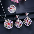 thumbnail image 3 of Cubic Zirconia Multi Colored CZ Flower Necklace Earrings Women Party Jewelry Set, 3 of 9