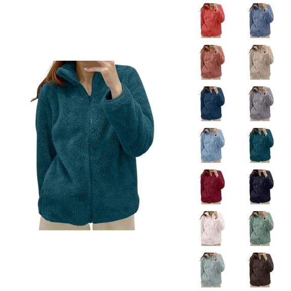 Sherpa Jacket Women 2026 Trendy Thick Warm Long Sleeve Stand Collar Full Zip Up Winter Coat Outerwear