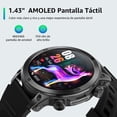 thumbnail image 2 of FreshFun Smartwatch 1.43" AMOLED con Llamada Bluetooth, Reloj Inteligente Hombre Impermeable IP67, Monitor de Frecuencia Cardíaca/Oxígeno en Sangre/Sueño, 100+ Modos Deportivos para Android/iOS, Negro, 2 of 5