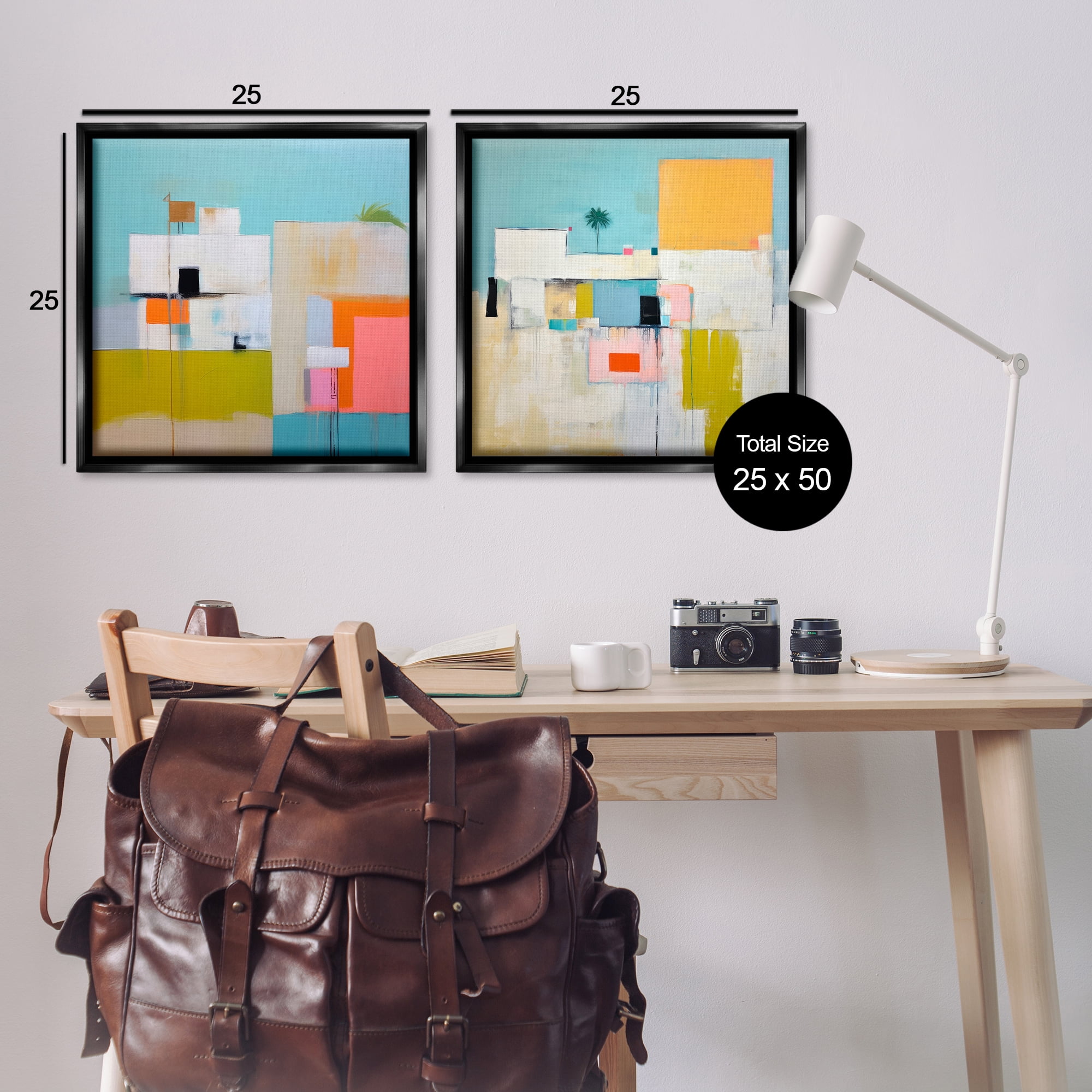 Stupell Industries Abstract Square Block Apartment Buildings & Architecture Painting Black Floater Framed Canvas Art Print Wall Art, 25 x 25, Set of 2