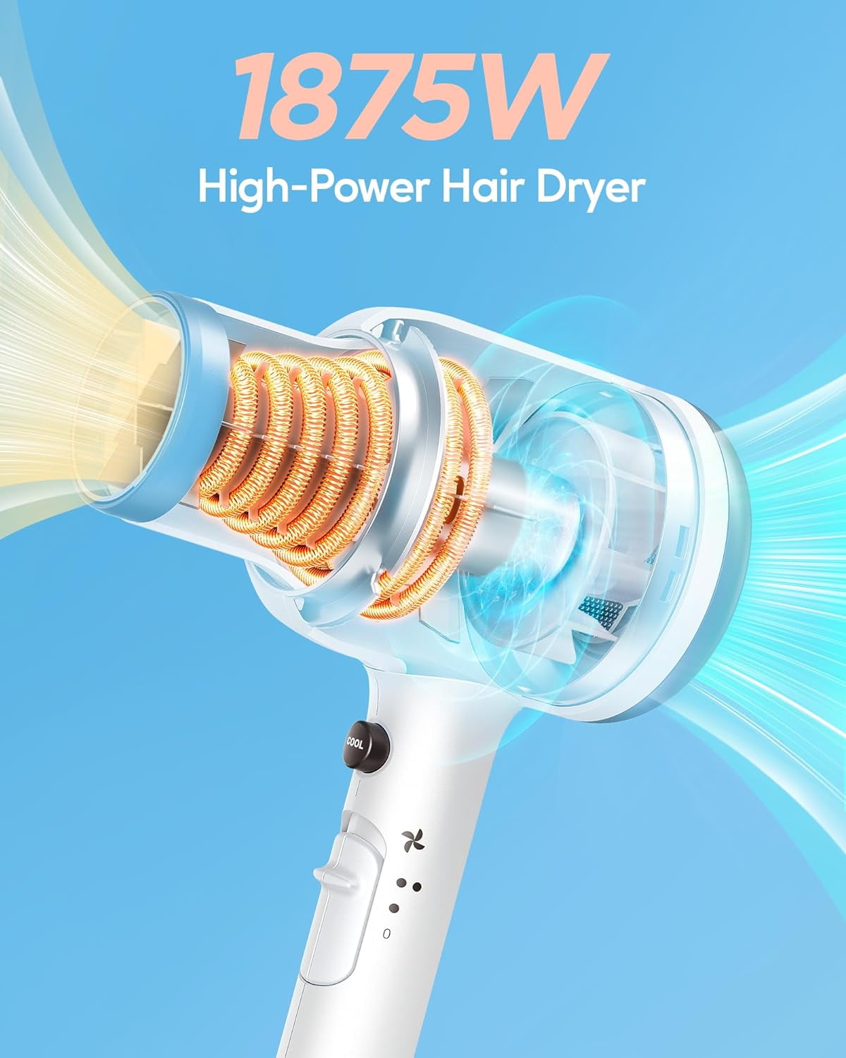 Professional Ionic Hair Dryer, Powerful 1600W Fast Drying Low Noise Blow Dryer with Concentrator Nozzle Diffuser Attachments for Home Salon Travel,ALCI Safety Plug