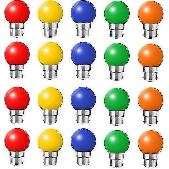 20x B22 Bayonet Cap LED Coloured Light Bulb Mini Globe Golfball Bulbs for Outdoor Patio Garden Party