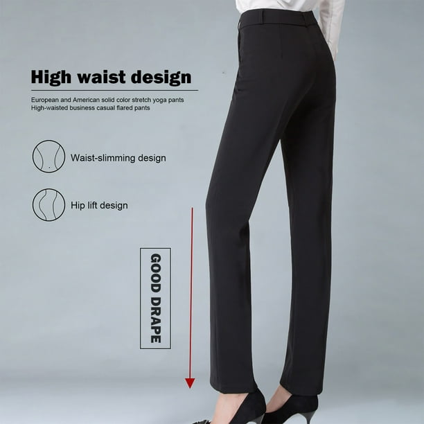 Bamans Women's Skinny Leg Work Pull on Slim Stretch Yoga Dress Pants  w/Tummy Control (Black, Large)