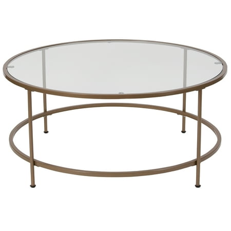 Flash Furniture Astoria Collection Glass Coffee Table with Matte Gold