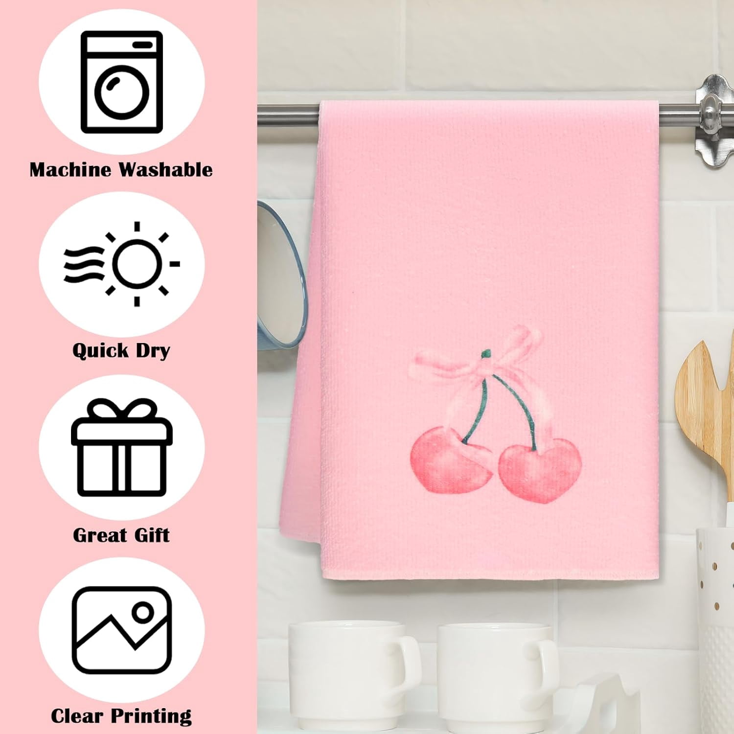 Pink Bow Hand Towels Set Pink Coquette Kitchen Towels 18 x 26, 6 Pack Coquette Decor Dishes Absorbent for Bathroom Kitchen Decor Soft Dish Cloth for Women Gifts