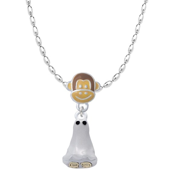 Delight Jewelry Two-tone 3-D Ghost with Black Crystals Mia Monkey Charm Necklace