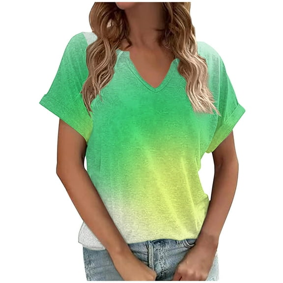 Raeneomay Oversized T Shirts for Women Tie Gradient Printing Tees Casual Short Sleeve Loose T Shirt Ladies Tops Blouses Shirts