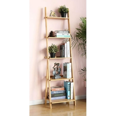 HYNAWIN Corner Ladder Shelf Storage Shelving  5 Tier Books/CDs/Albums/Files Holder in Living Room Home Office Simple Assembly Yellow