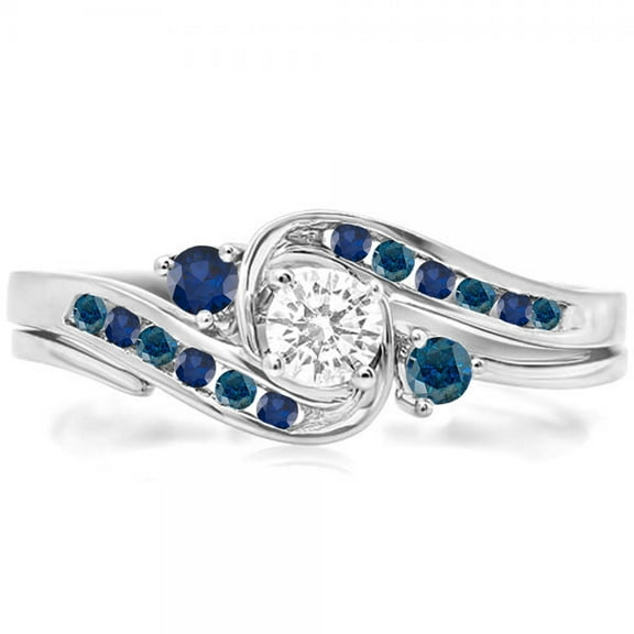 Dazzlingrock Collection 14K Blue & White Diamond & Blue Sapphire Swirl Bridal Engagement Ring Set, White Gold, Size 8