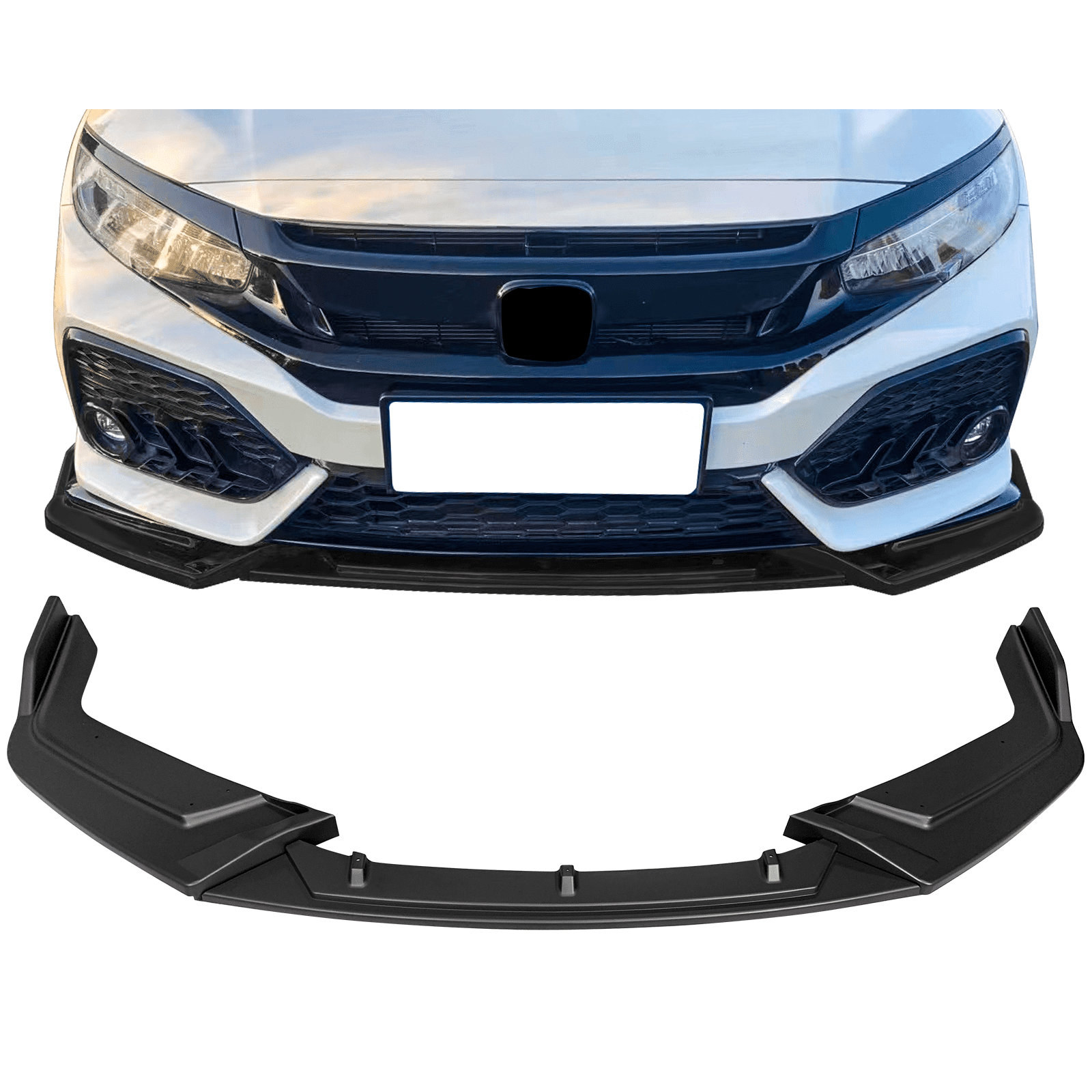 Ikon Motorsports Front Bumper Lip Compatible With 17-21 Honda Civic Hatchback & Si IKON Style Matte Black Front Air Dam Chin Spoiler Splitter 3PCS