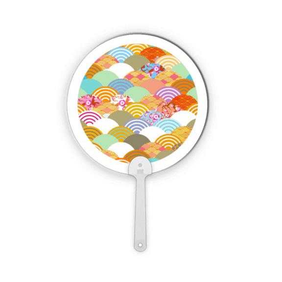 Geometry Squama Flowers Pattern Japan Plastic Round Handheld Fan Decorations Craft