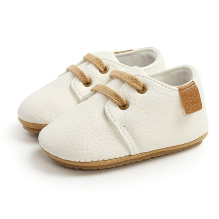 

Kiapeise Baby Boys Girls Lace Up Sneakers Trendy Leather Crib Shoes Soft Rubber Sole Infant Moccasins