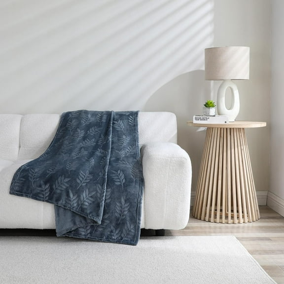 Kate Aurora Ultra Soft & Plush Hypoallergenic Pascal Leaf Accent Fleece Throw Blanket - Assorted Colors