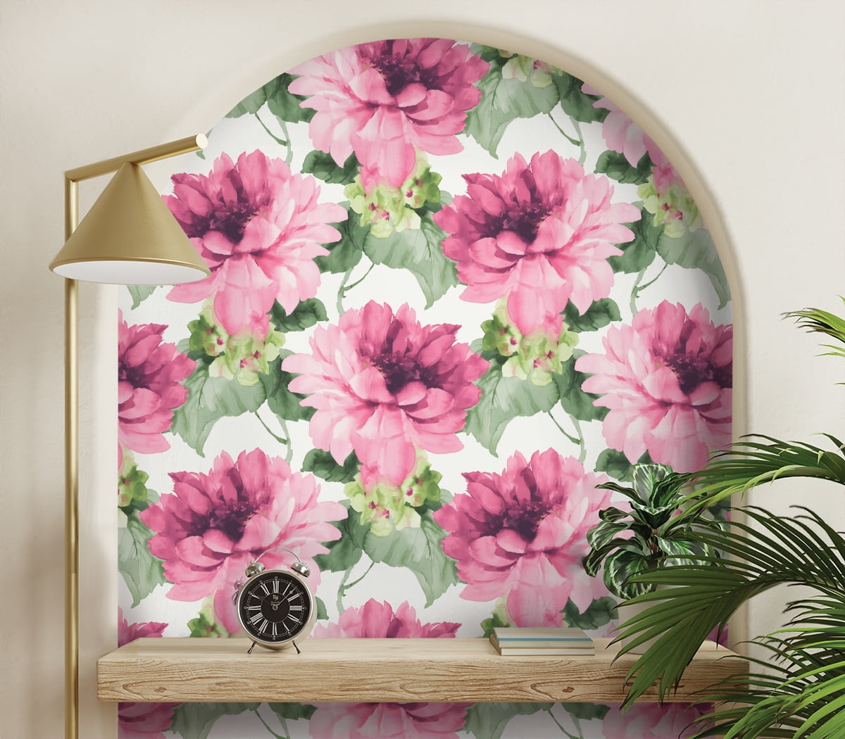 NextWall Harry & Grace Watercolor Floral Peel and Stick Wallpaper 20.5 in. W x 18 ft. L - Cerise Pink & Evergreen