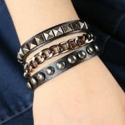 Sardfxul Punk Rock Cuff Wrap Leather Bracelet Chain Spike Rivets Bracelet Gothic Bracelets Multilayer Bracelet Jewelry Adjustable