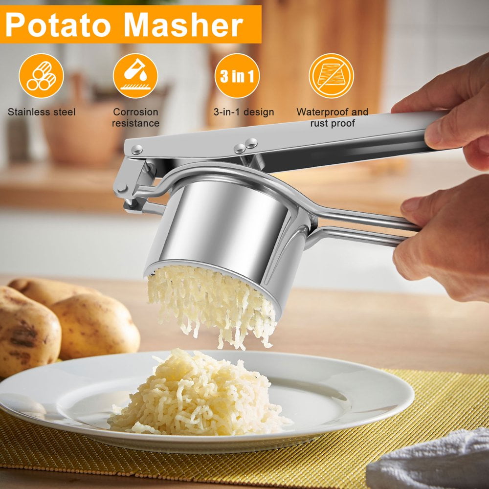 Stainless Steel Potato Ricer Potato Masher Kitchen Tool with 3 Interchangeable Discs 3 in 1 Fruit Vegetable Masher Hamburg Meat Press for Smooth Mashed Potatoes Walmart