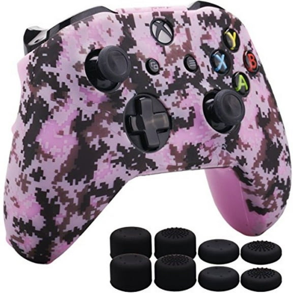 MXRC Silicone Rubber Cover Skin Case Anti-Slip Water Transfer Customize Digital Camouflage for Xbox One/S/X Controller x 1 Pink FPS PRO Extra Height Thumb Grips x 8