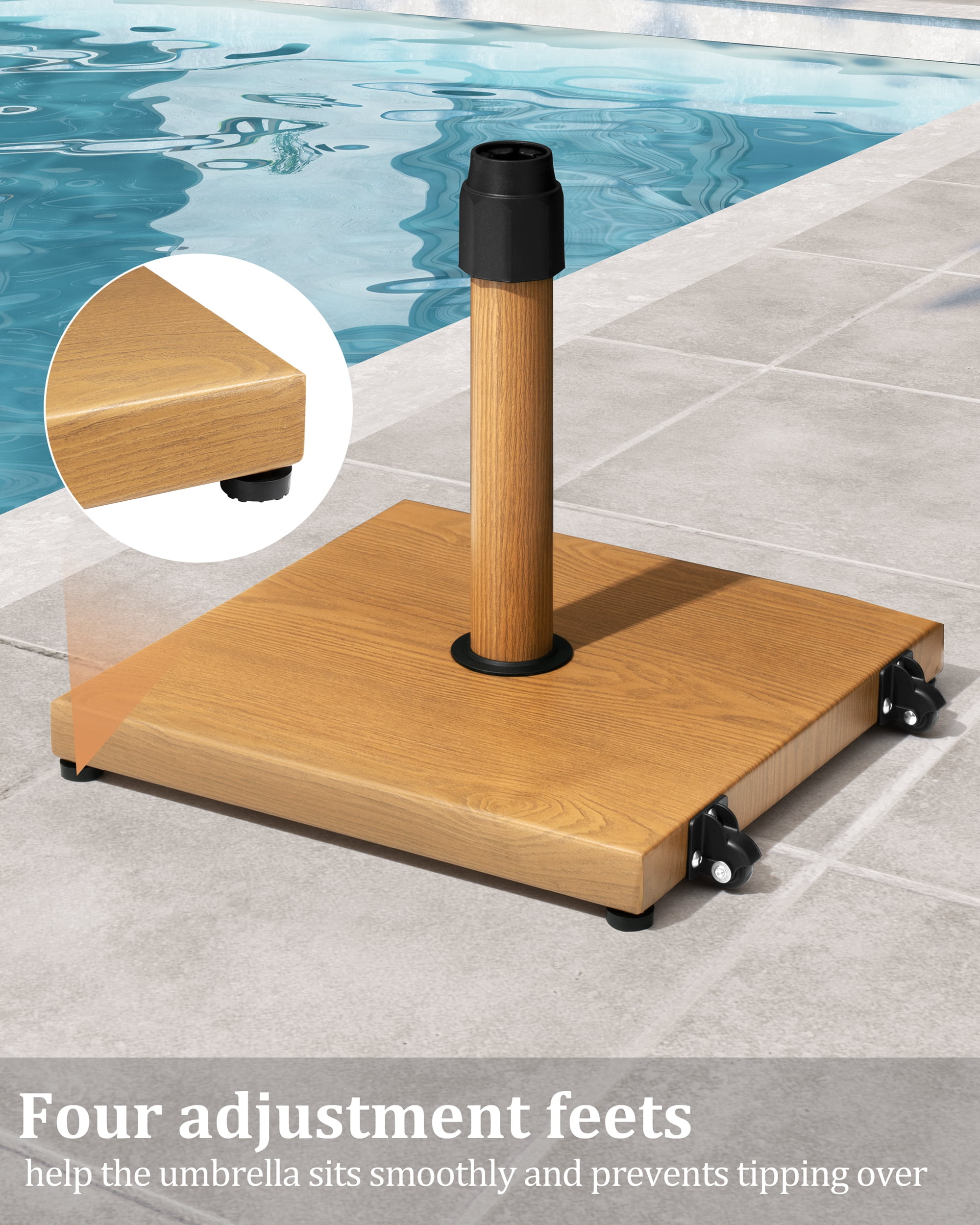 Pellebant 45 LBS Patio Umbrella Base with Wheels Heavy Duty Outdoor Patio Market Umbrella Stand, Brown