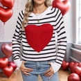 thumbnail image 5 of Women'S Cute Heart Sweater Long Sleeve Crewneck Pullover Ribbed Knit Casual Sweaters Black & White M, 5 of 8