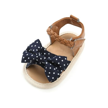 

Gomelly Infant Crib Shoes Soft Sole Sandals First Walkers Flat Sandal Non-Slip Princess Shoe Newborn Toddler Kids Deep Blue Polka Dot Bow 6C