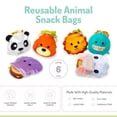 thumbnail image 4 of Melii Reusable Snack Bags - for Kids - 6 pack :bulldog, cat, lion, panda, bear & shark - Leak-proof, BPA-free, 4 of 6